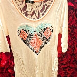 Deb Women's White Lace Heart Pattern Top Size Size Small